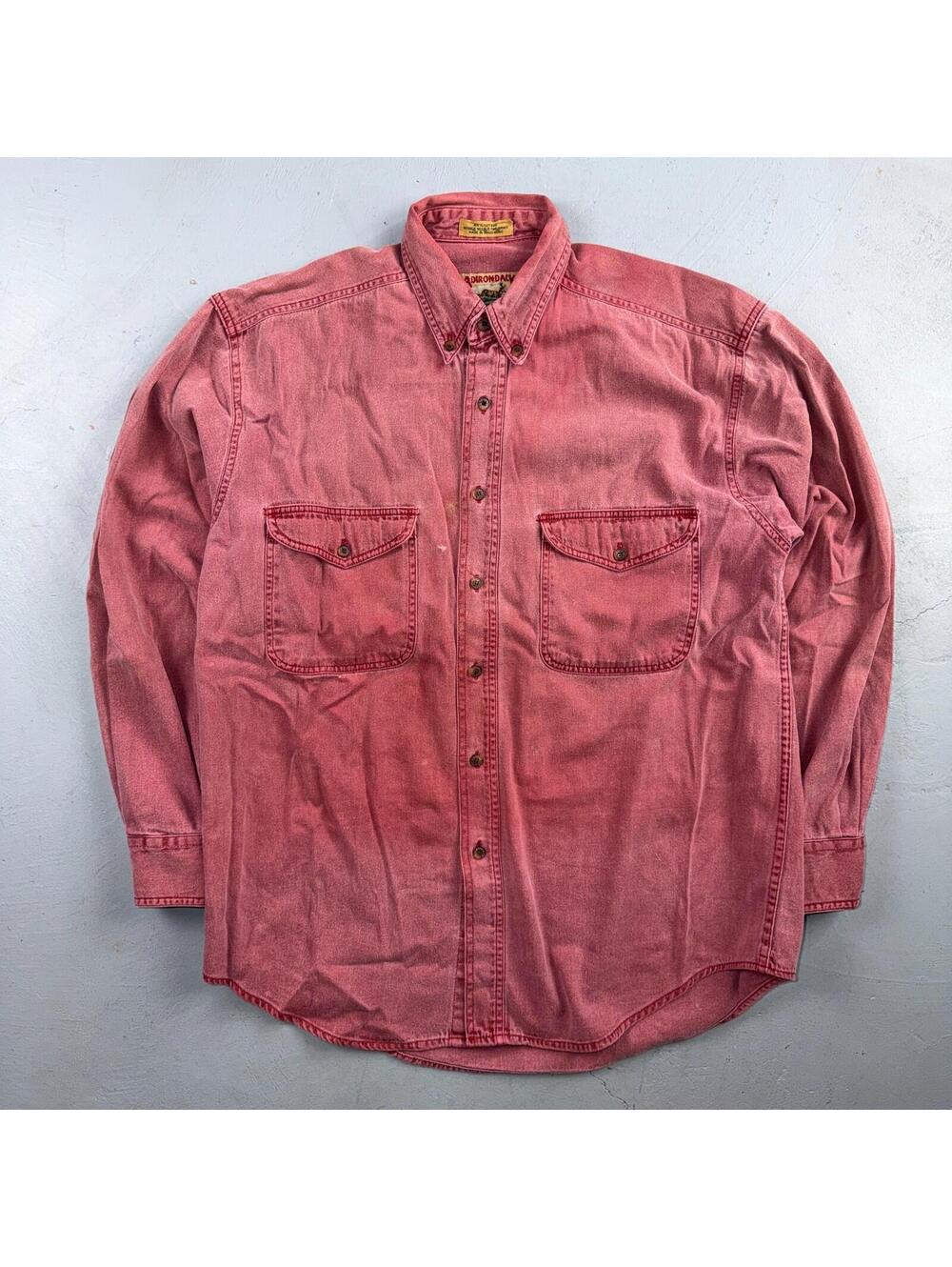 VTG Adirondack Savile Row Button Down Shirt Mens M Pink Long Sleeve Faded 90s